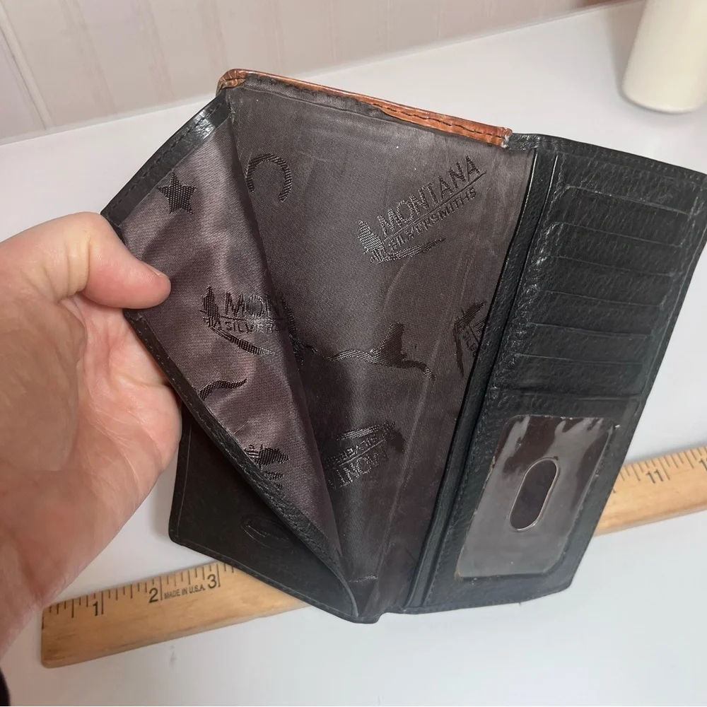 Buffalo Brand Traders Black & Brown Embossed Leather Wallet – Western Studded